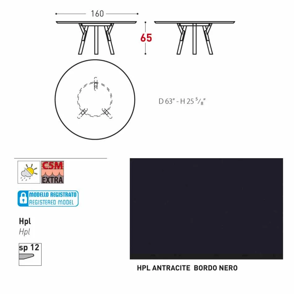 Varaschin enlace Ronda de mesa al aire libre con patas de madera de teca, 65 cm H Viadurini