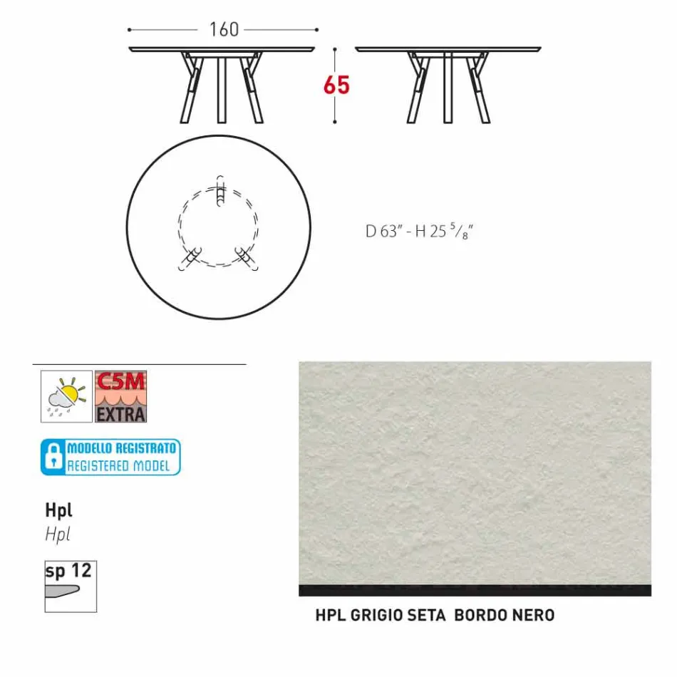 Varaschin enlace Ronda de mesa al aire libre con patas de madera de teca, 65 cm H Viadurini