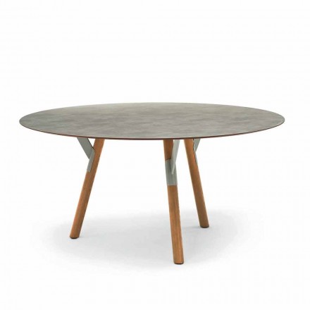 Varaschin enlace Ronda de mesa al aire libre con patas de madera de teca, 65 cm H Viadurini