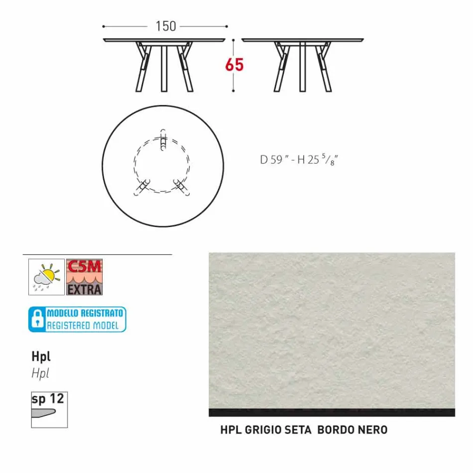 Varaschin mesa redonda Enlaces por el diseño moderno interior / exterior, H 65 cm Viadurini