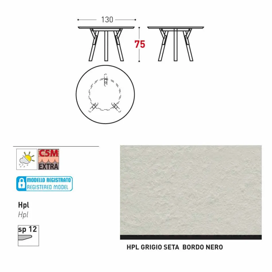 Varaschin une mesa redonda con patas de madera de teca, H 75cm Viadurini