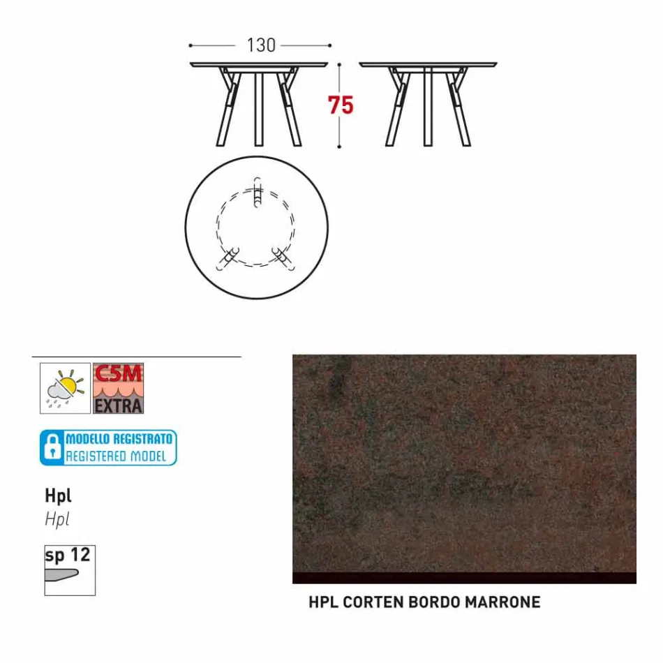 Varaschin une mesa redonda con patas de madera de teca, H 75cm Viadurini