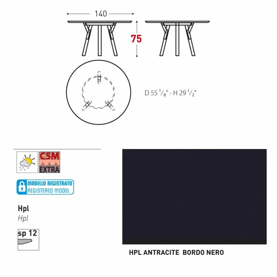 Varaschin une mesa redonda con patas de madera de teca, H 75cm Viadurini