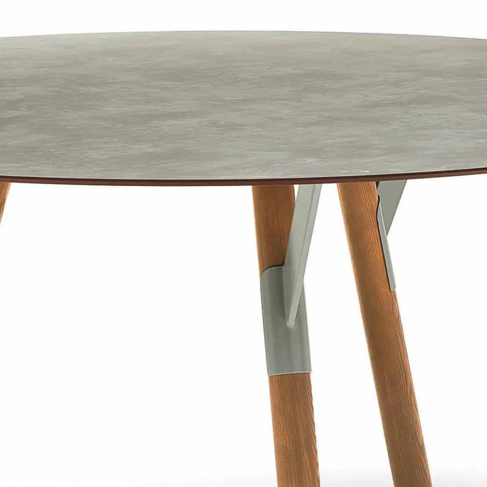 Varaschin une mesa redonda con patas de madera de teca, H 75cm Viadurini