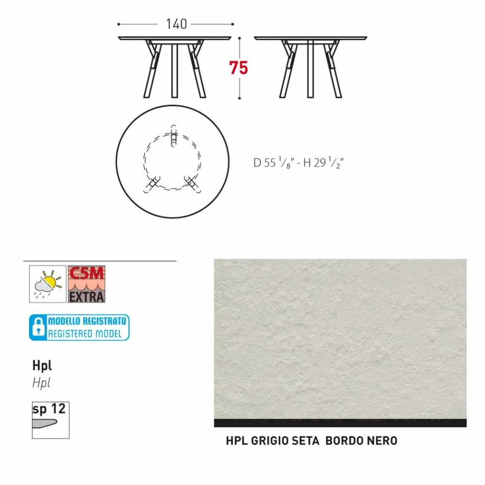 Varaschin une mesa redonda con patas de madera de teca, H 75cm Viadurini
