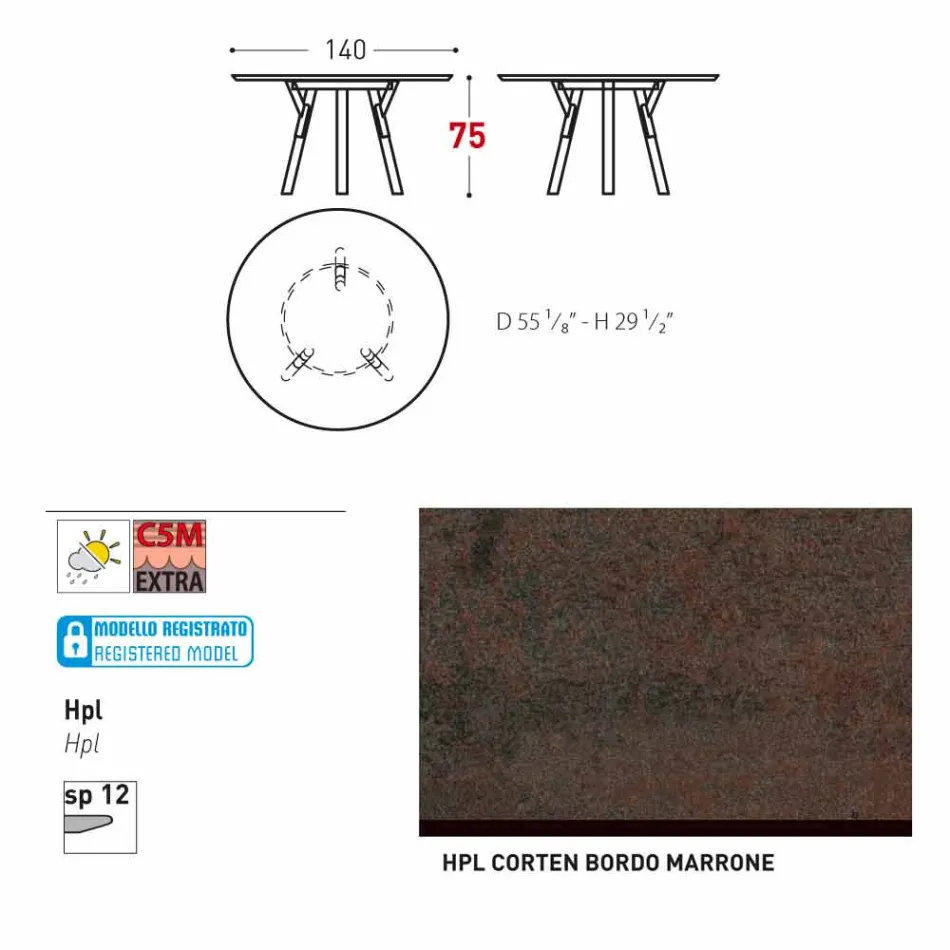 Varaschin une mesa redonda con patas de madera de teca, H 75cm Viadurini