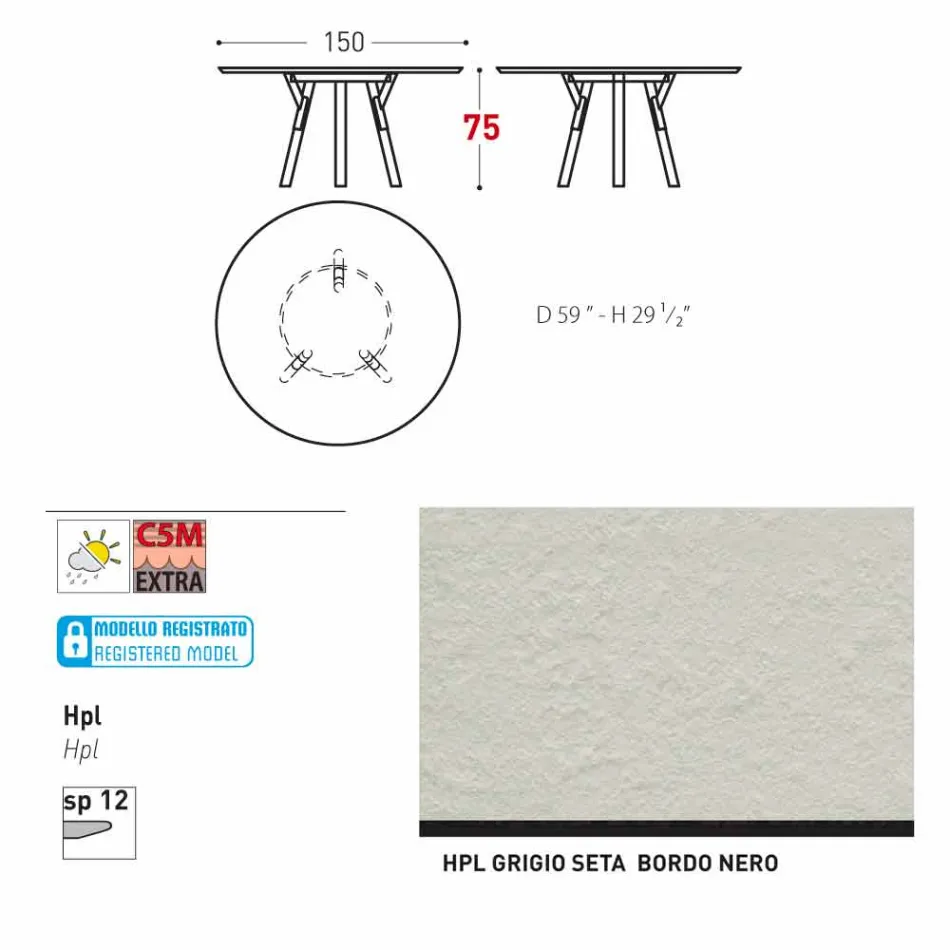 Varaschin une mesa redonda con patas de madera de teca, H 75cm Viadurini
