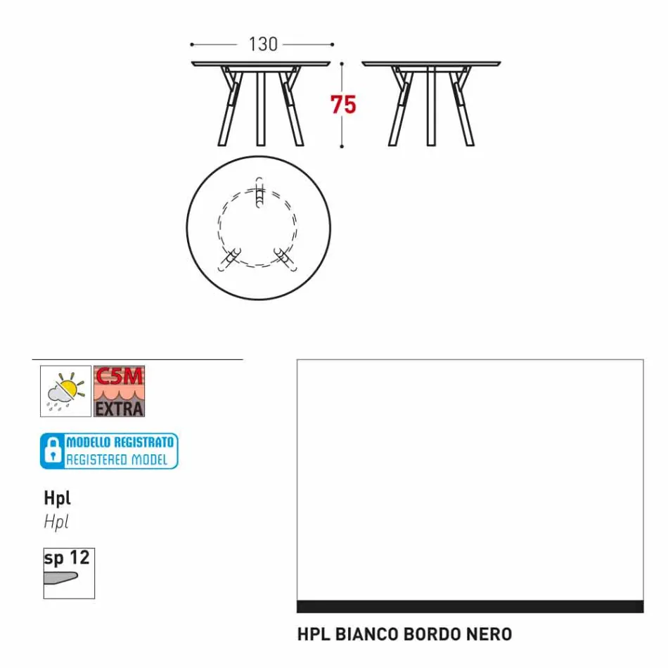 Varaschin une mesa redonda con patas de madera de teca, H 75cm Viadurini