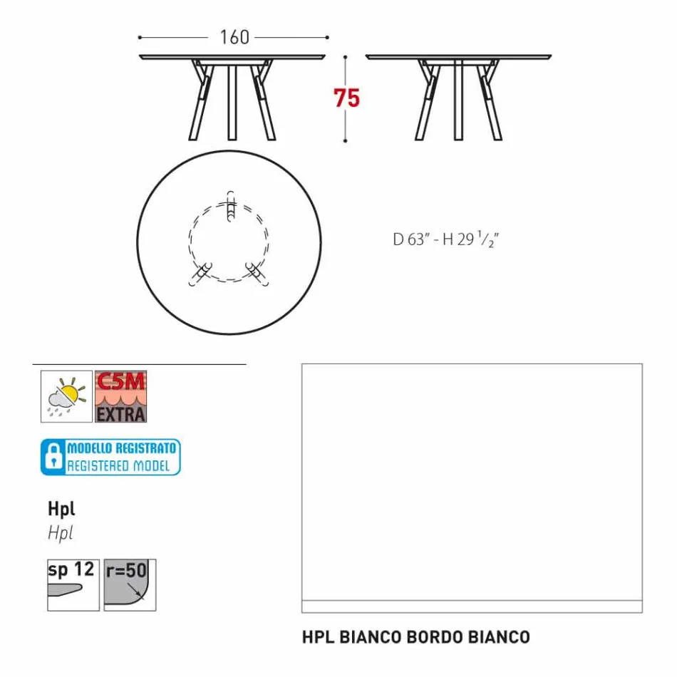 Varaschin Enlaces Mesa redonda diseño moderno jardín, H 75 cm Viadurini