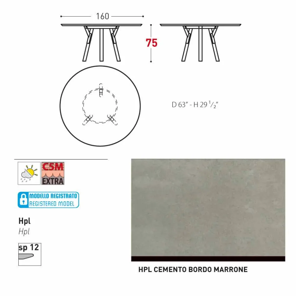 Varaschin Enlaces Mesa redonda diseño moderno jardín, H 75 cm Viadurini