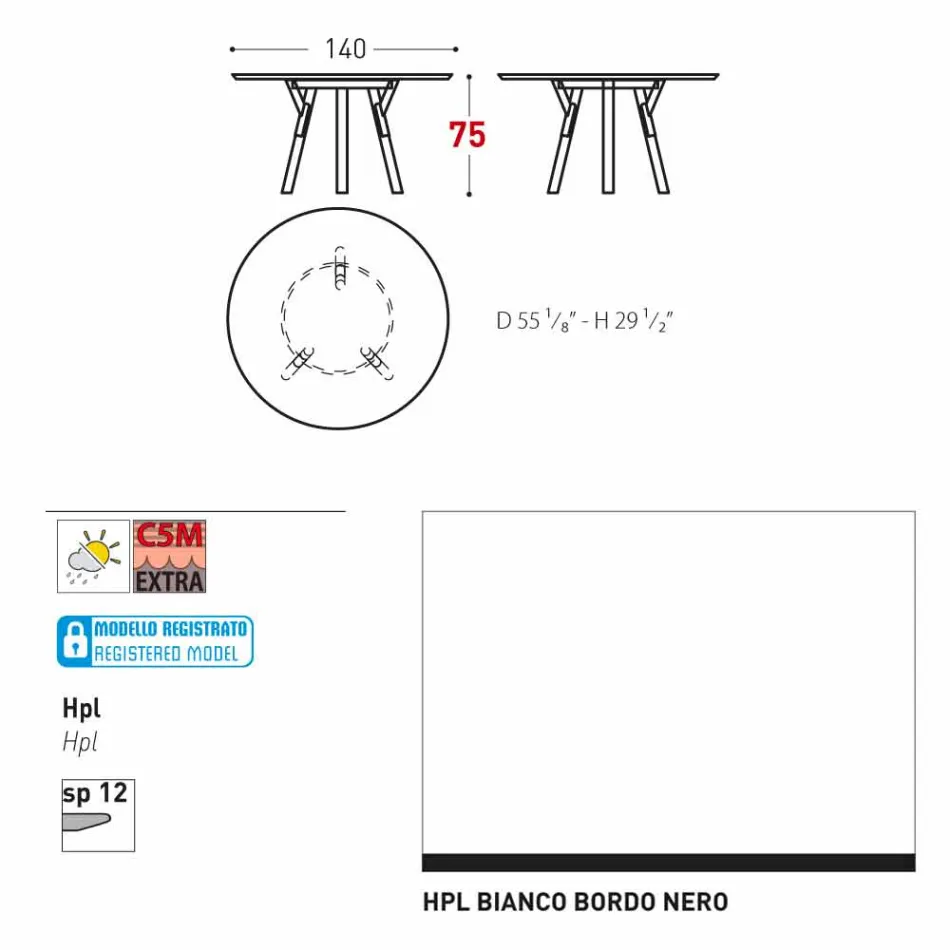 Varaschin Enlaces Mesa redonda diseño moderno jardín, H 75 cm Viadurini