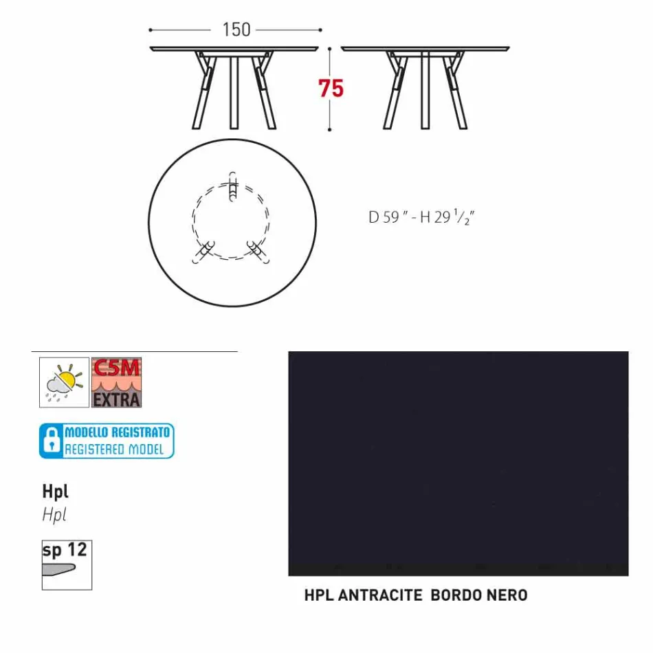 Varaschin Enlaces Mesa redonda diseño moderno jardín, H 75 cm Viadurini