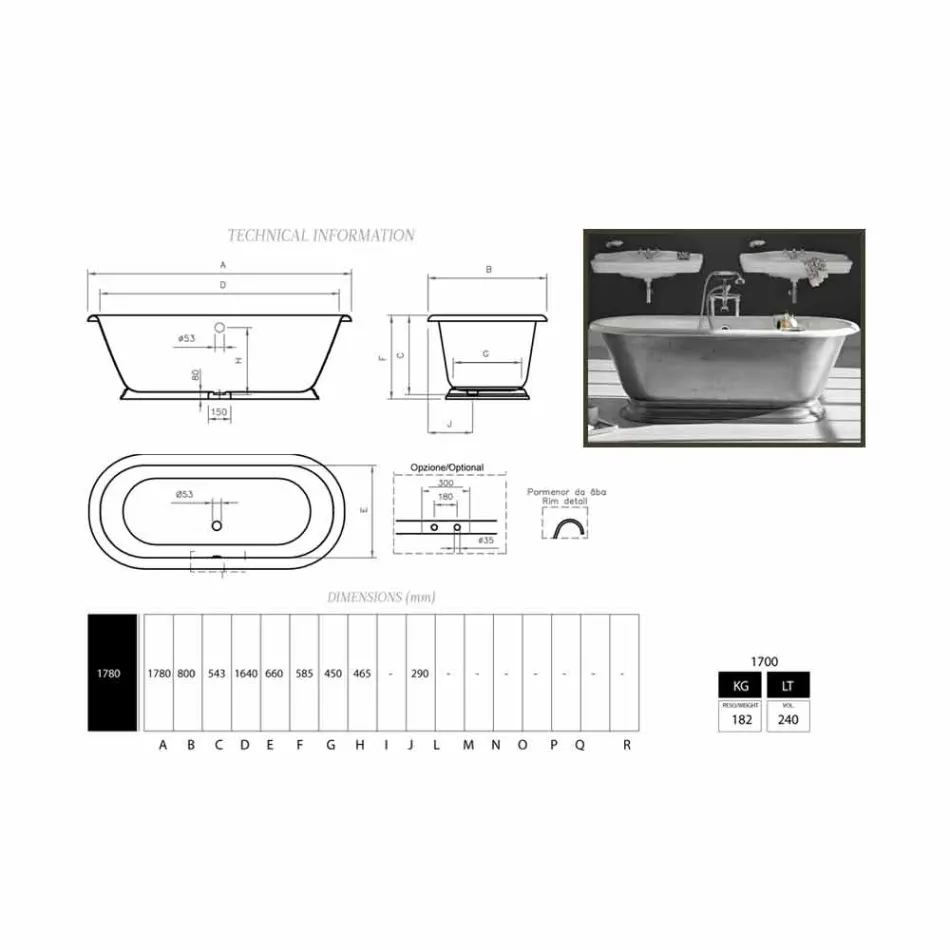 Bañera en baño de diseño con hierro fundido Pierce acabado brillante Viadurini