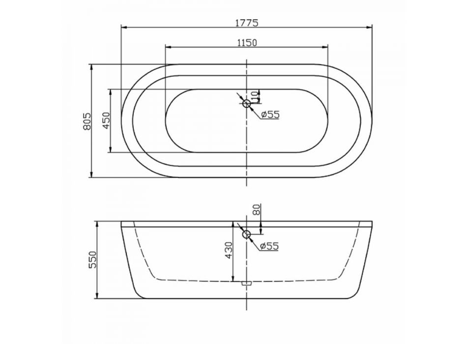 el diseño del baño en acrílico blanco independiente Nicole 1775x805 mm Viadurini