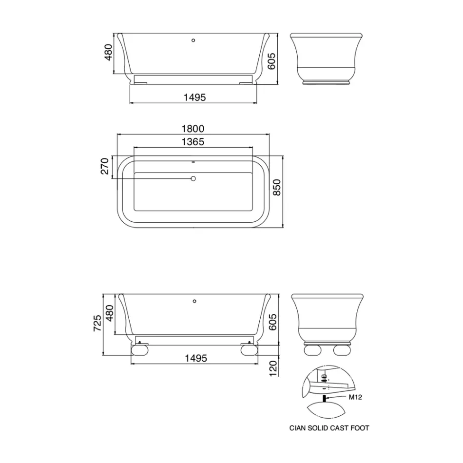 Bañera rectangular de superficie sólida con esquinas blandas Made in Italy - Fulvio Viadurini