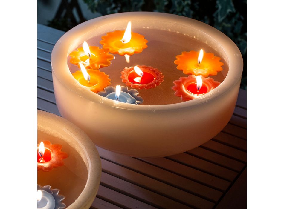 Bañera redonda de cera con velas flotantes de colores Made in Italy - Utina Viadurini
