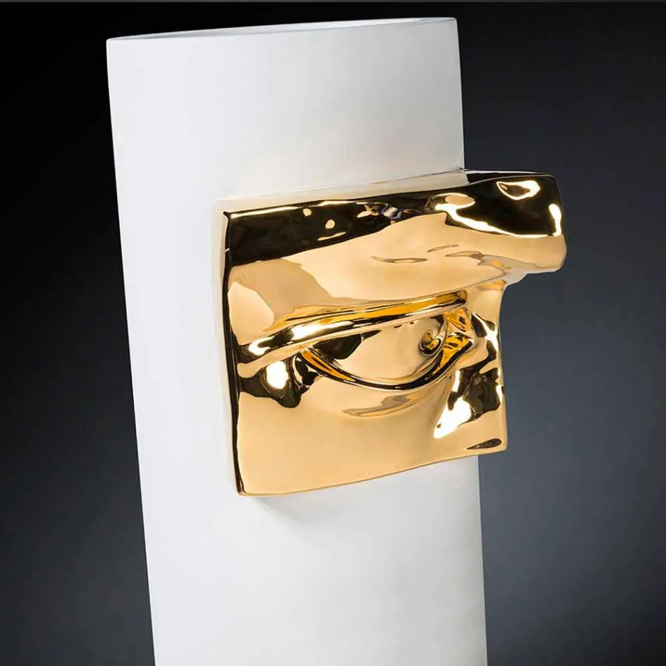 Jarrón alto de cerámica blanca con detalles de colores Made in Italy - Monte Viadurini