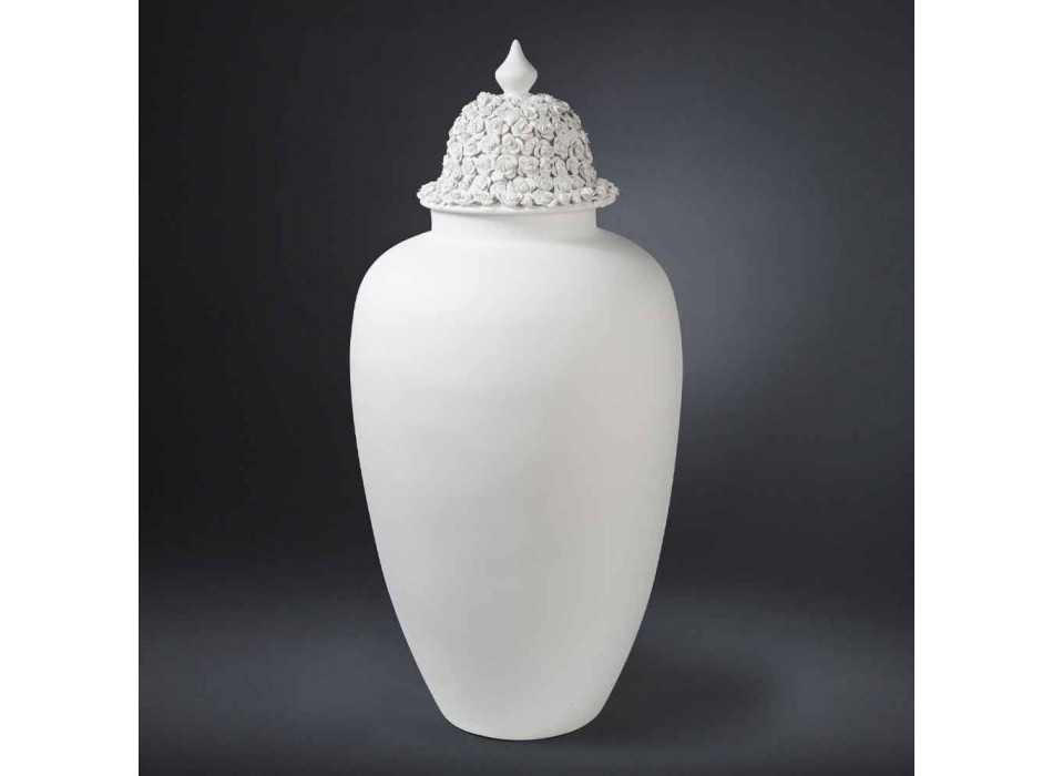 Jarrón alto de cerámica blanca con punta decorada hecho a mano en Italia - Verio Viadurini