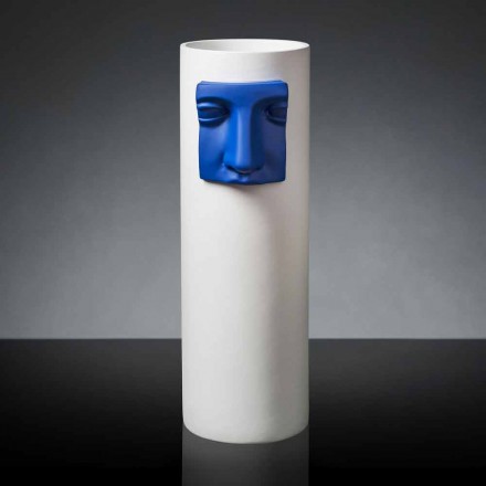 Jarrón alto moderno de cerámica blanca con inserto de color Made in Italy - Lexi Viadurini