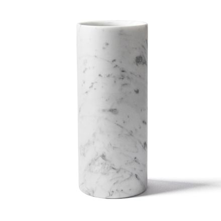 Jarrón Cilíndrico en Mármol de Carrara Blanco Satinado Diseño Italiano - Murillo Viadurini