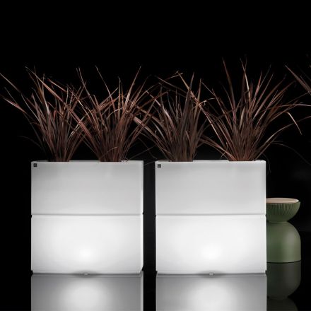 Jarrón luminoso para exteriores en dos colores, de polietileno, fabricado en Italia - Lambo Viadurini