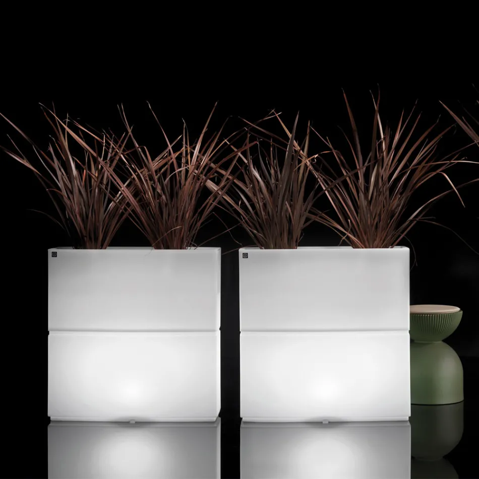 Jarrón luminoso para exteriores en dos colores, de polietileno, fabricado en Italia - Lambo Viadurini