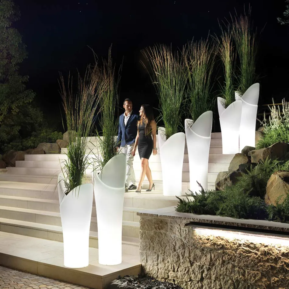 Florero luminoso para exteriores en polietileno blanco Made in Italy - Galileo Viadurini