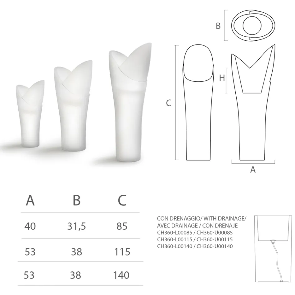 Florero luminoso para exteriores en polietileno blanco Made in Italy - Galileo Viadurini