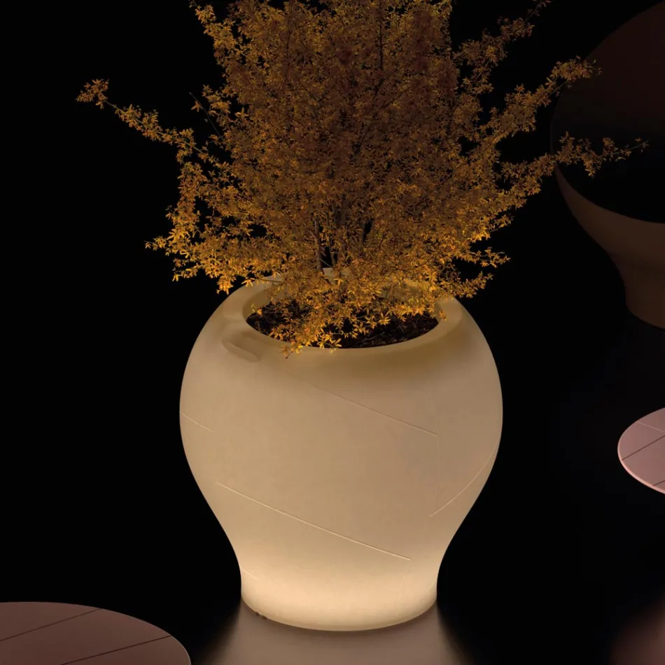 Jarrón de jardín luminoso de polietileno alabastro fabricado en Italia - Loto Viadurini