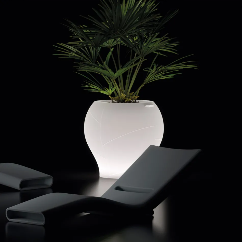 Jarrón de jardín luminoso de polietileno blanco fabricado en Italia - Loto Viadurini
