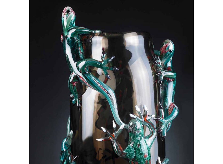 Jarrón de interior hecho a mano en vidrio coloreado con geckos Made in Italy - Geco Viadurini