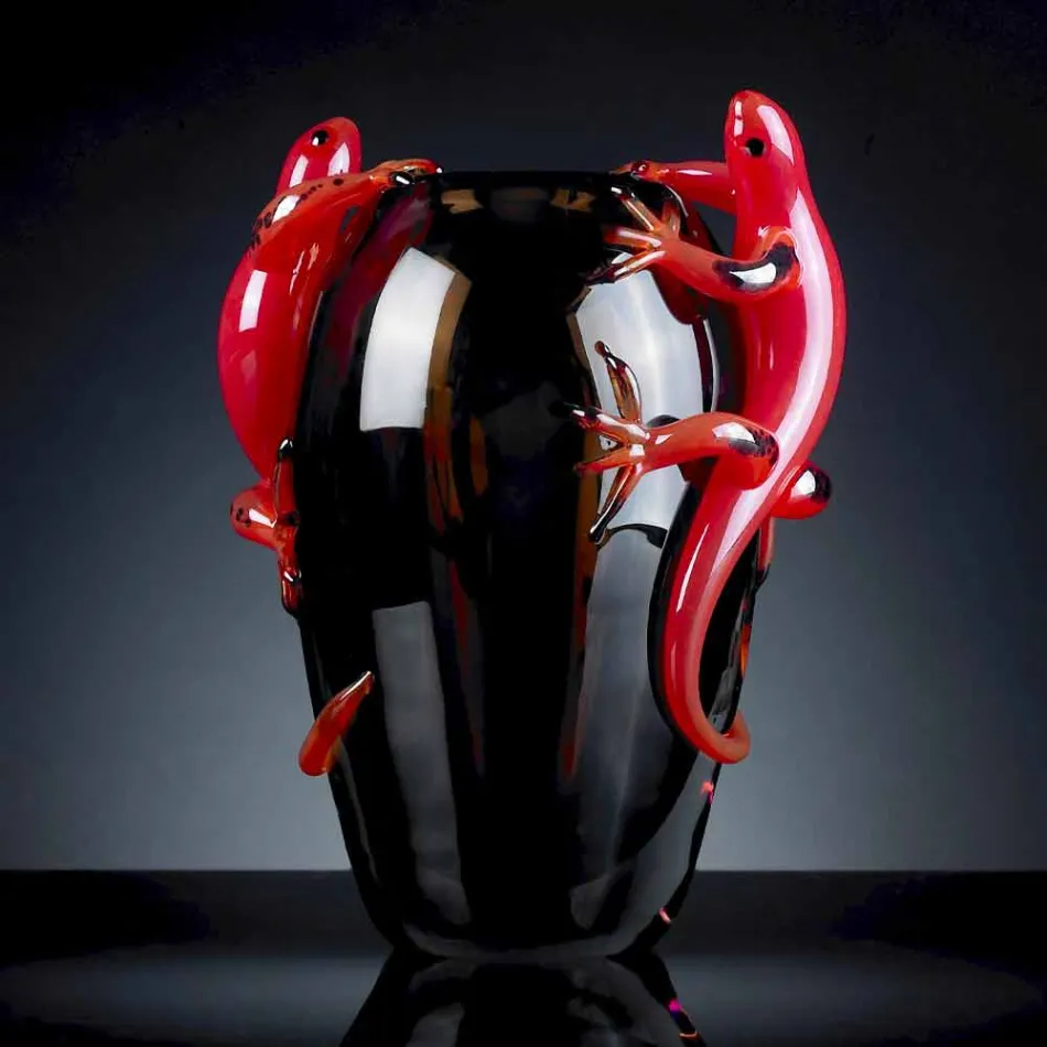 Jarrón de interior con vitrales con geckos hecho a mano en Italia - Geco Viadurini