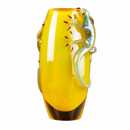 Jarrón de interior con vitrales con geckos hecho a mano en Italia - Geco Viadurini