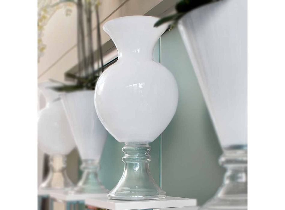 Jarrón decorativo de interior en vidrio blanco y transparente Made in Italy - Frodino Viadurini