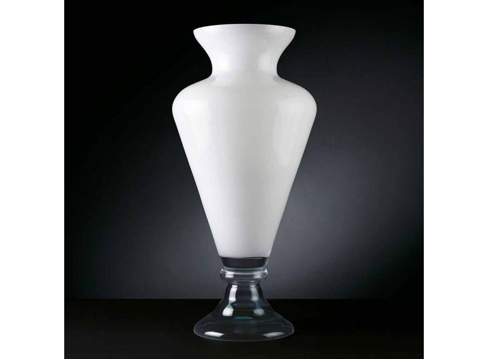 Jarrón decorativo moderno en vidrio transparente y blanco Made in Italy - Romántico Viadurini