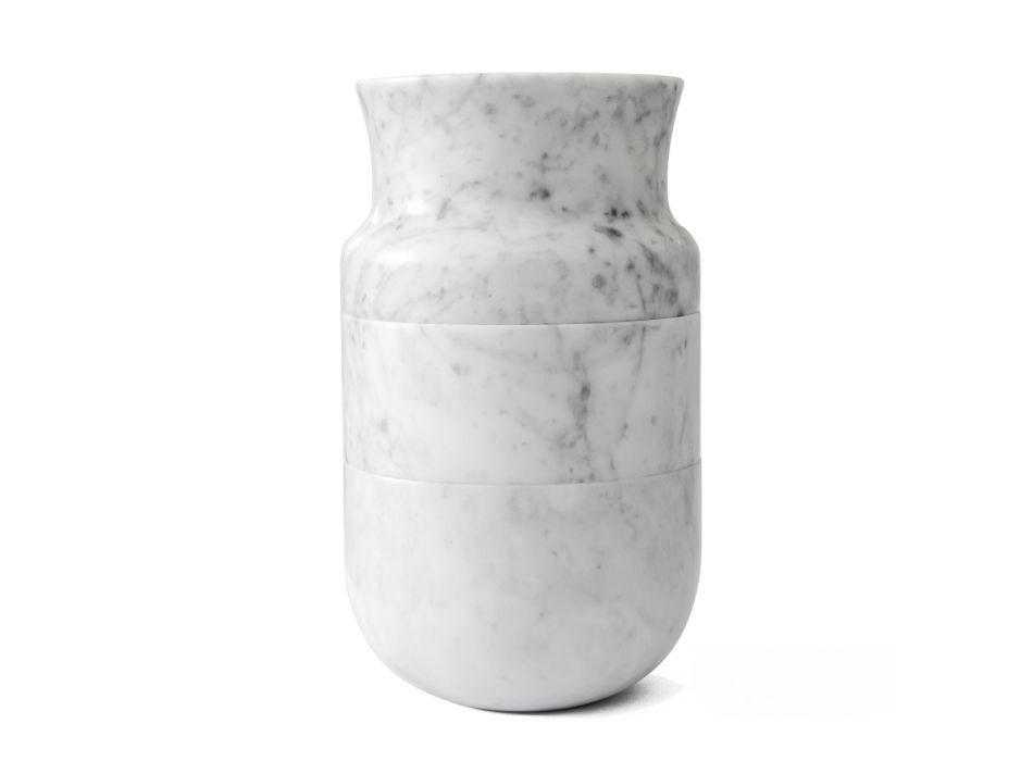 Decoración de jarrón en mármol blanco de Carrara y diseño de marquinia negra - Calar Viadurini