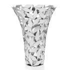 Jarrón de lujo elegante en vidrio y decoraciones geométricas de metal plateado - Torresi Viadurini