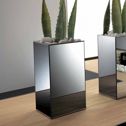 Jarrón y estructura de espejo geométrico independiente en madera y acero - Ghenna Viadurini