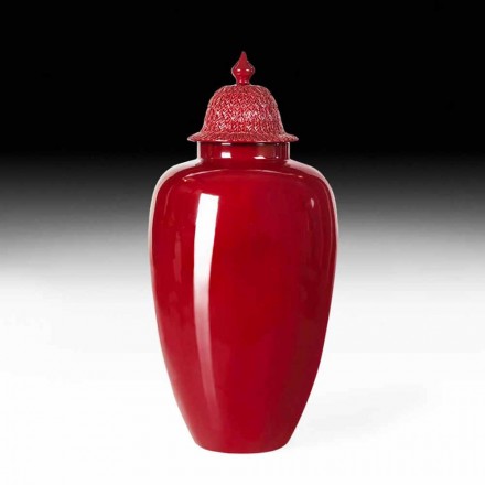 Jarrón de cerámica lacada en rojo con decoración hecha a mano en Italia - Verio Viadurini