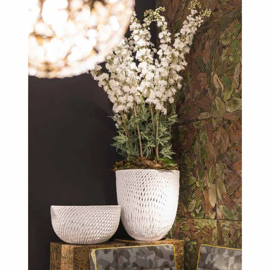 Jarrón de cerámica hecho a mano con trama tejida Made in Italy - Napoleón Viadurini