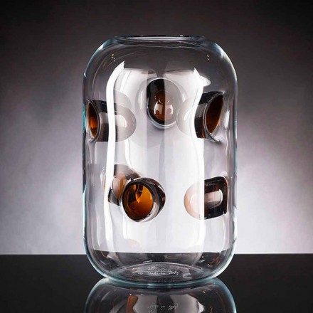 Jarrón de cristal soplado de Murano con detalles de colores Made in Italy - Trapani Viadurini