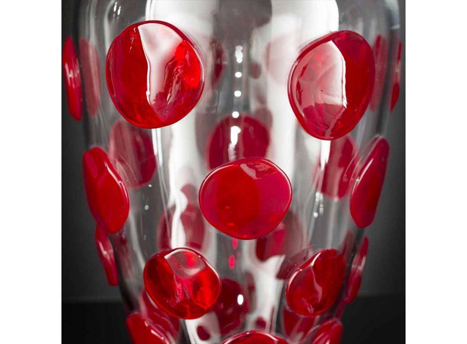 Jarrón de cristal soplado de Murano transparente y rojo Made in Italy - Cenzo Viadurini