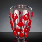 Jarrón de cristal soplado de Murano transparente y rojo Made in Italy - Cenzo Viadurini