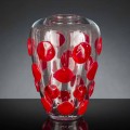 Jarrón de cristal soplado de Murano transparente y rojo Made in Italy - Cenzo