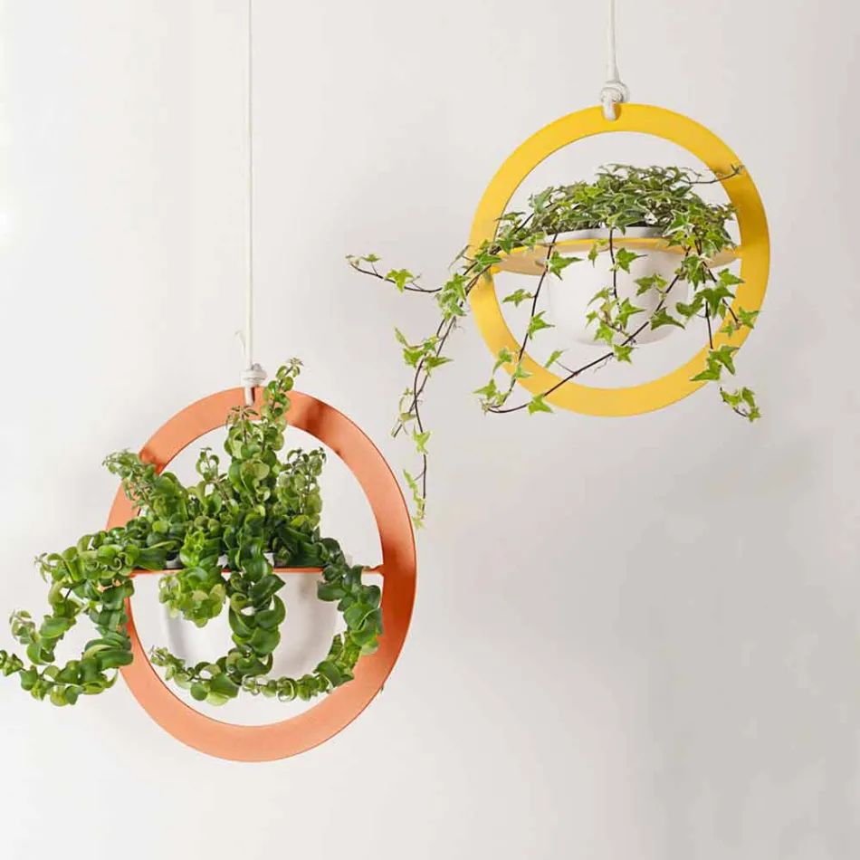 Florero colgante en acero y cerámica Made in Italy - Leotta Viadurini