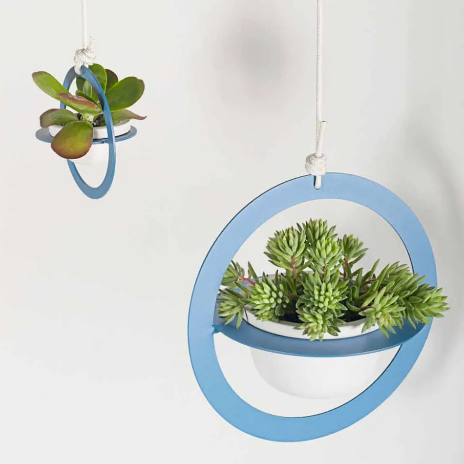 Florero colgante en acero y cerámica Made in Italy - Leotta Viadurini