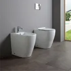 Inodoro de cerámica Oleander con desagüe deslizable y asiento de cierre suave. Viadurini