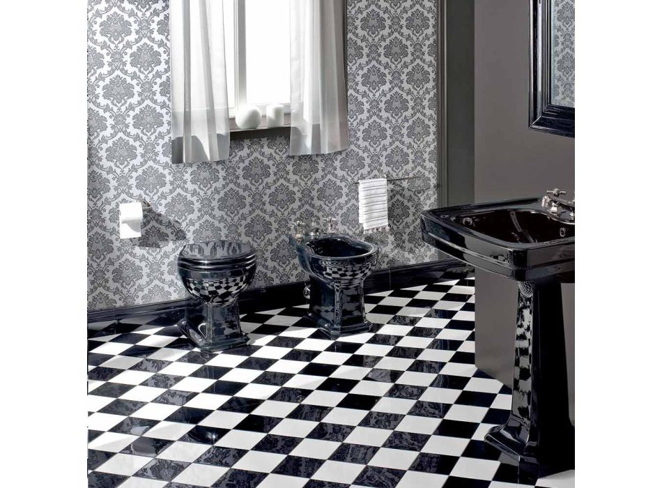 Wc Florero de piso clásico en cerámica negra con asiento, hecho en Italia - Marwa Viadurini