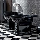 Wc Florero de piso clásico en cerámica negra con asiento, hecho en Italia - Marwa Viadurini