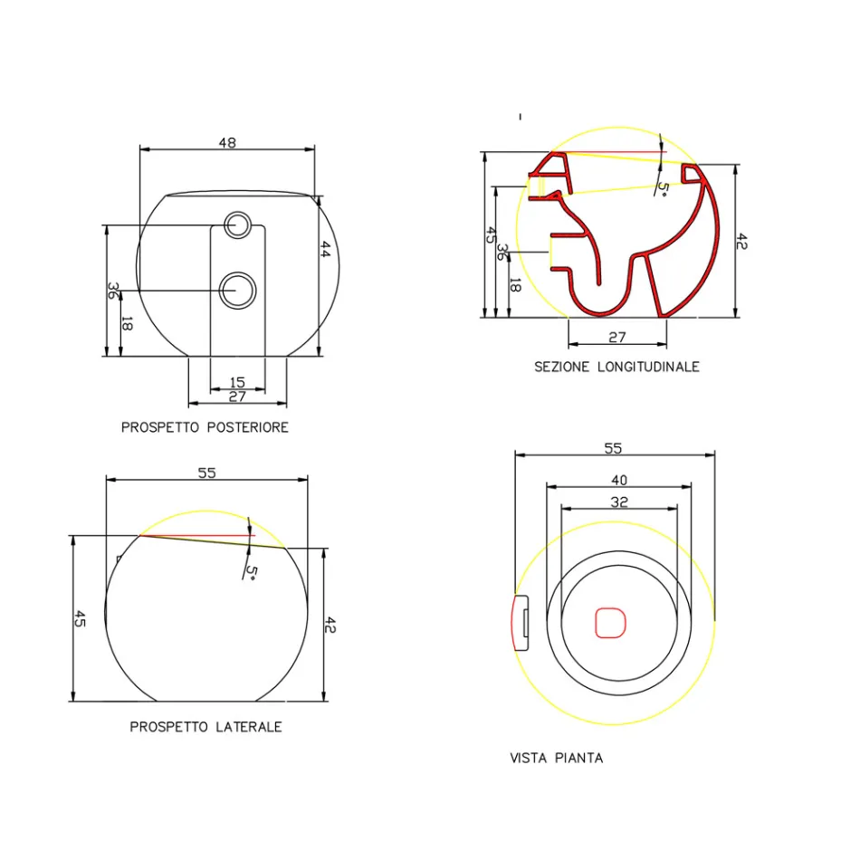 Jarrón de baño esférico de diseño de cerámica Made in Italy, Fanna Viadurini